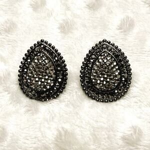 Amrita Singh Signed Gunmetal Gray Crystal Teardrop Earrings-NEW